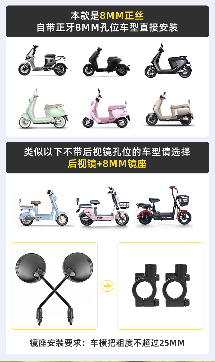 New National Standard Electric Vehicle Convex Reflective Mirror Suitable for Aima, Aiqi, Leda, Wide-Angle High-Definition Rearview Mirror M8 Reversing Mirror