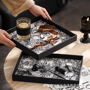 Jungle Leather Water Cup Tray Rectangular High-end Light Luxury Household Coffee Cup Storage Plate Ornaments