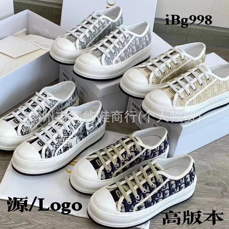D family new 2023 autumn gray casual shoes letter embroidery old flower canvas shoes lace-up sports women's shoes