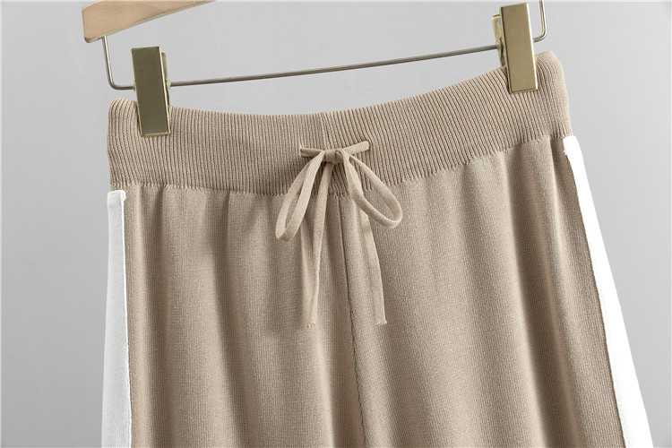 Damenbekleidung Temperament Mode locker gestrickte Strickjacke Jacke + Weste + Hose mit weitem Bein Fauler Stil dreiteiliges Set_voghion.com