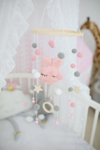 Cross-border rabbit head doll bamboo ring wind chime bed bell children's room decoration model room children's clothing store shooting props soft decoration