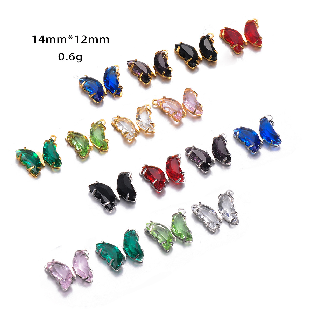 7g Weight PVD Coated Gold Plating Process 5 PCS/Package Stainless Steel Zircon Butterfly Pendant
