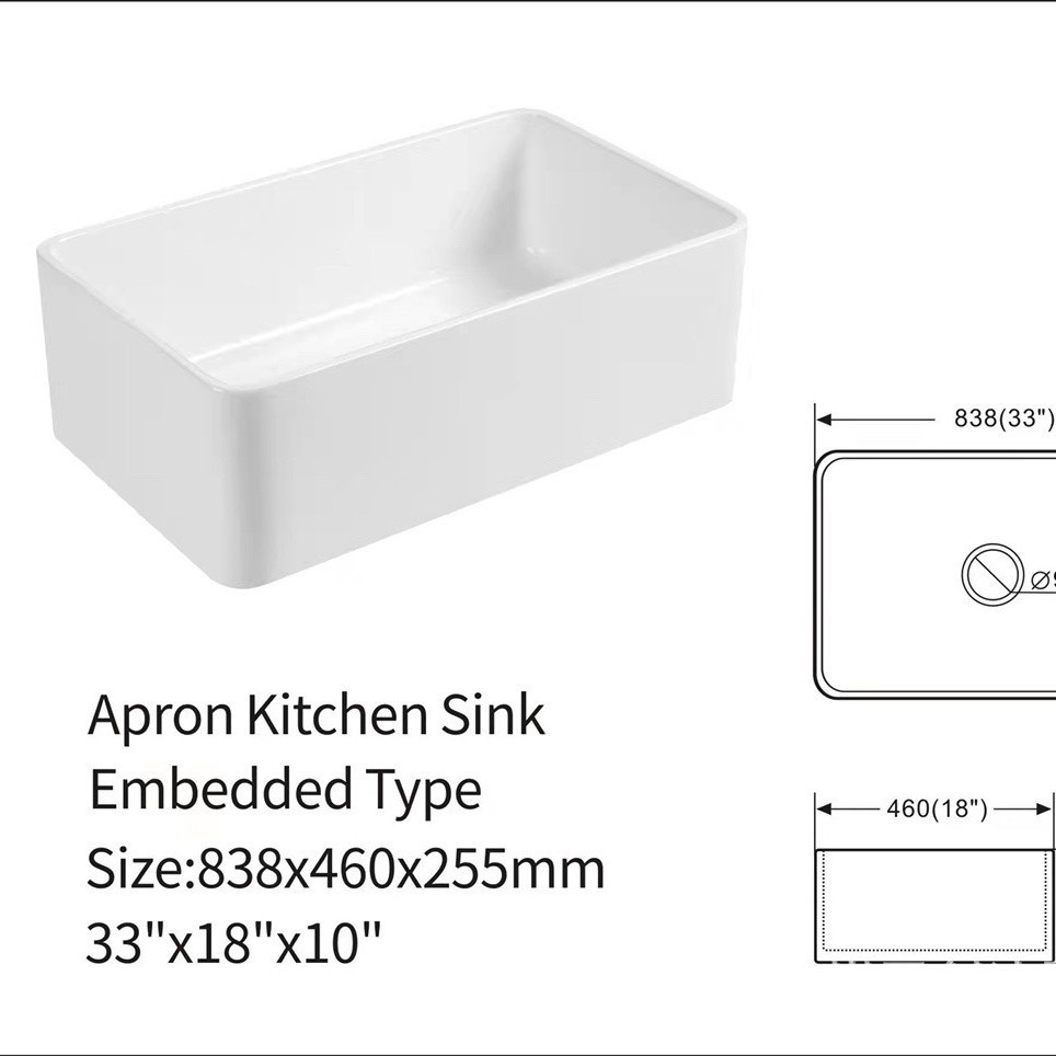 Cocina americana retro fregadero de cerámica de tierra refractaria grande fregadero de un solo tanque blanco versión frontal lavabo empotrado fregadero