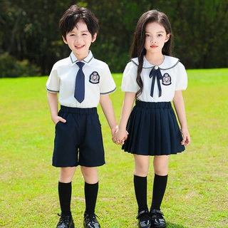 校服衬衫毕业服套装学生演出学院风百褶裙夏季纯棉连衣裙班服