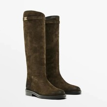 西班牙女鞋原单2025新款秋冬英伦真皮马术骑士靴不过膝高筒靴长靴
