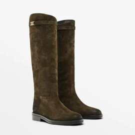 西班牙女鞋原单2025新款秋冬英伦真皮马术骑士靴不过膝高筒靴长靴
