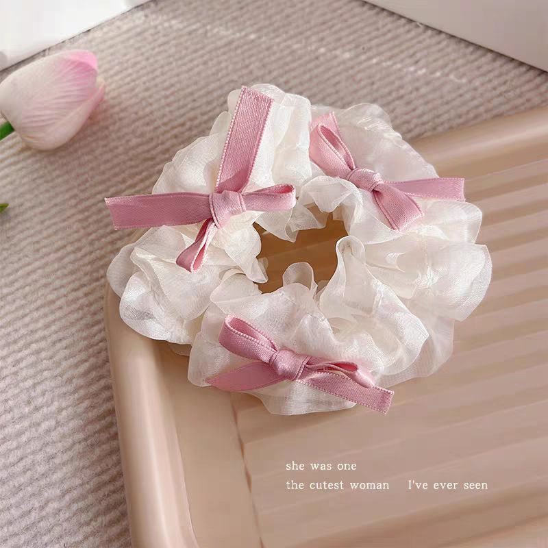 Encaje de flor coreana Encaje de intestino grueso Anillo de cabello femenino Cabeza de flor de viento pastoral Cuerda de cabeza de bola de gran tamaño Accesorios para el cabello de alta calidad