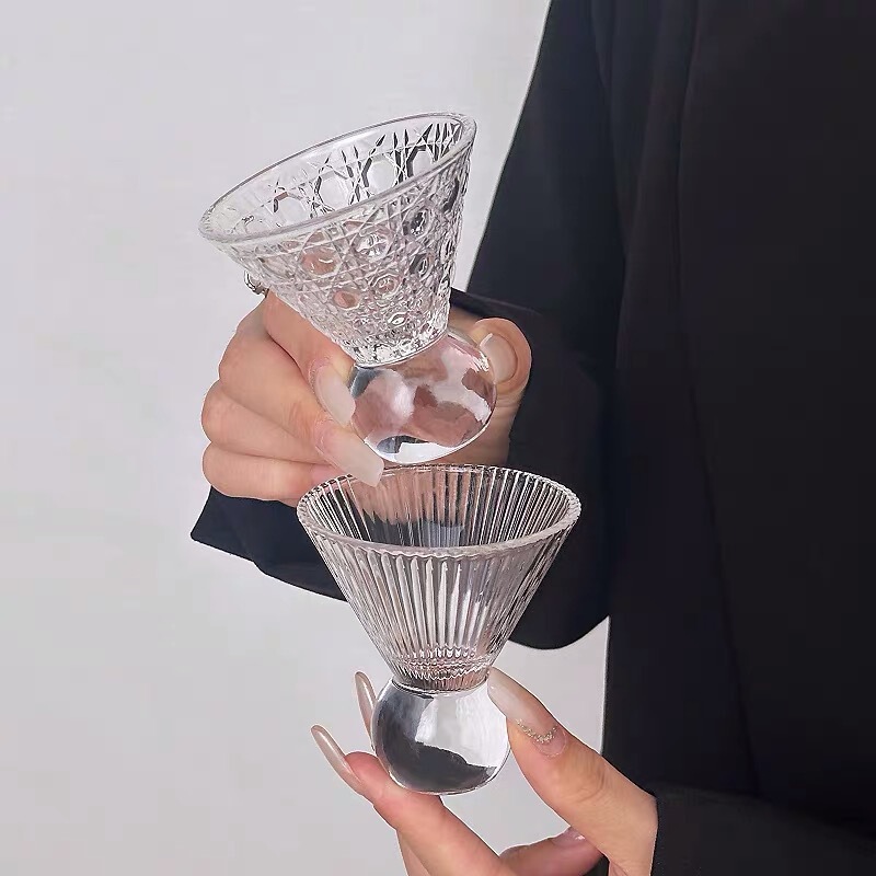 小众ins复古小酒杯宝石纹高足玻璃杯主人杯一口杯功夫茶杯品茗杯|undefined
