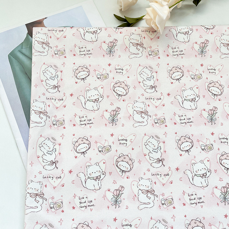 爱心小猫全棉八安帆布 包包外套马甲1.5米幅宽一米价手工DIY面料