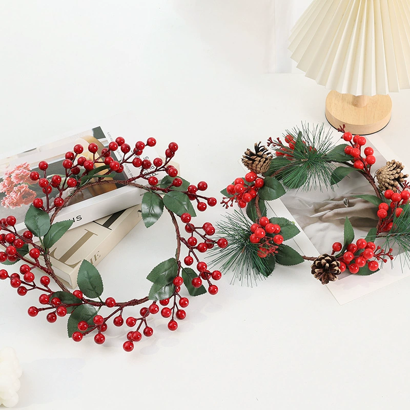 imitation red berry flower wreath Christmas decoration pine grass wreath photo scenery New Year arrangement Christmas wreath