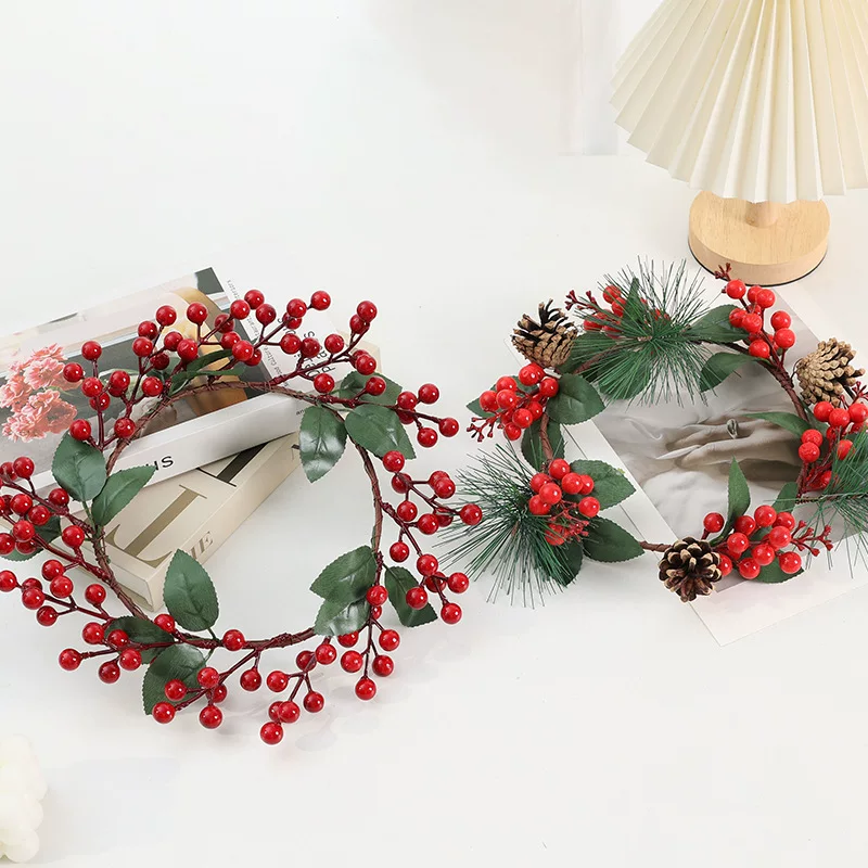imitation red berry flower wreath Christmas decoration pine grass wreath photo scenery New Year arrangement Christmas wreath