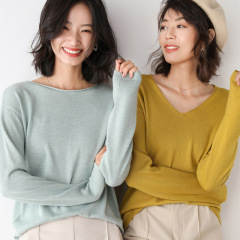 在庫あり卸売 2025 春と秋の新しいニットウェア女性のラウンドネック韓国スタイルのルーズインナーセーター女性の多用途ボトリングシャツ