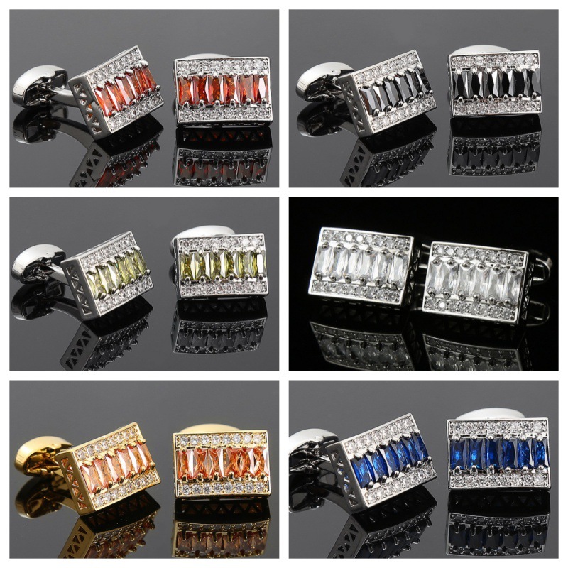 Cross-border Explosive Square Crystal Cufflinks Swarovski Zircon Light Luxury Men's Shirt Cuff Emerald Sleeve Nails