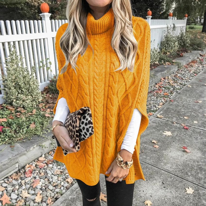 Europa y los Estados Unidos comercio exterior transfronterizo otoño y invierno nuevo estilo de cuello alto color sólido callejero hipster suéter de moda suelta de moda de mujer tela de punto chal image 3