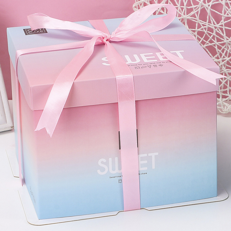 Caja de pastel de cumpleaños caja de embalaje caja de cartón 6 6 6 8 8 10 10 12 pulgadas 14/16 pulgadas de alta gama cuadrada portátil engrosada