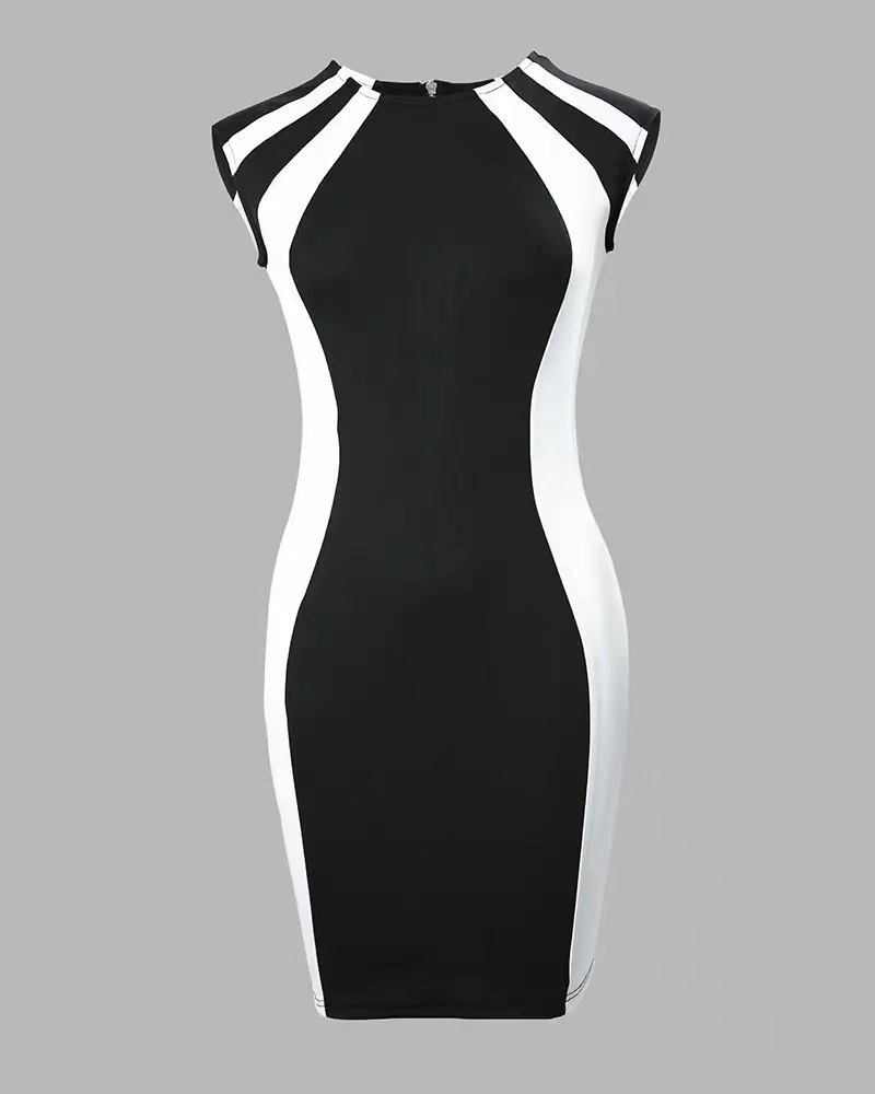 2023 Summer New European And American Style Foreign Trade Women's Clothing Color-Block Sleeveless Round Neck Patchwork_ecoleips.com