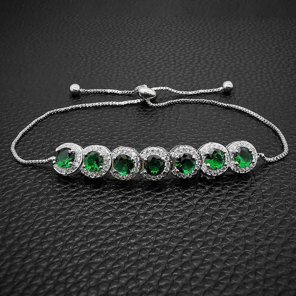 Xi Classic Full Diamond Crystal Bracciale Bracciale regolabile con zircone smeraldo femminile S5243_voghion.com
