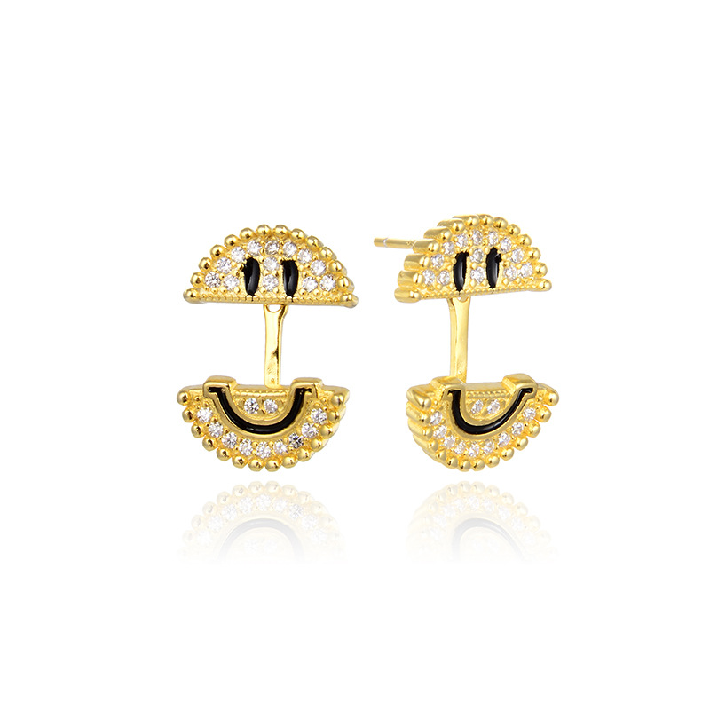S925 plata esterlina sonrisa pendientes para las mujeres estilo coreano elegante luz lujo nicho diseño amarillo redondo expresión cara sonriente pendientes