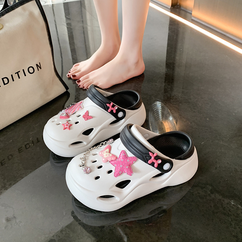 Women's hole shoes new platform soft diy fashion pink star chain casual comfortable sandals