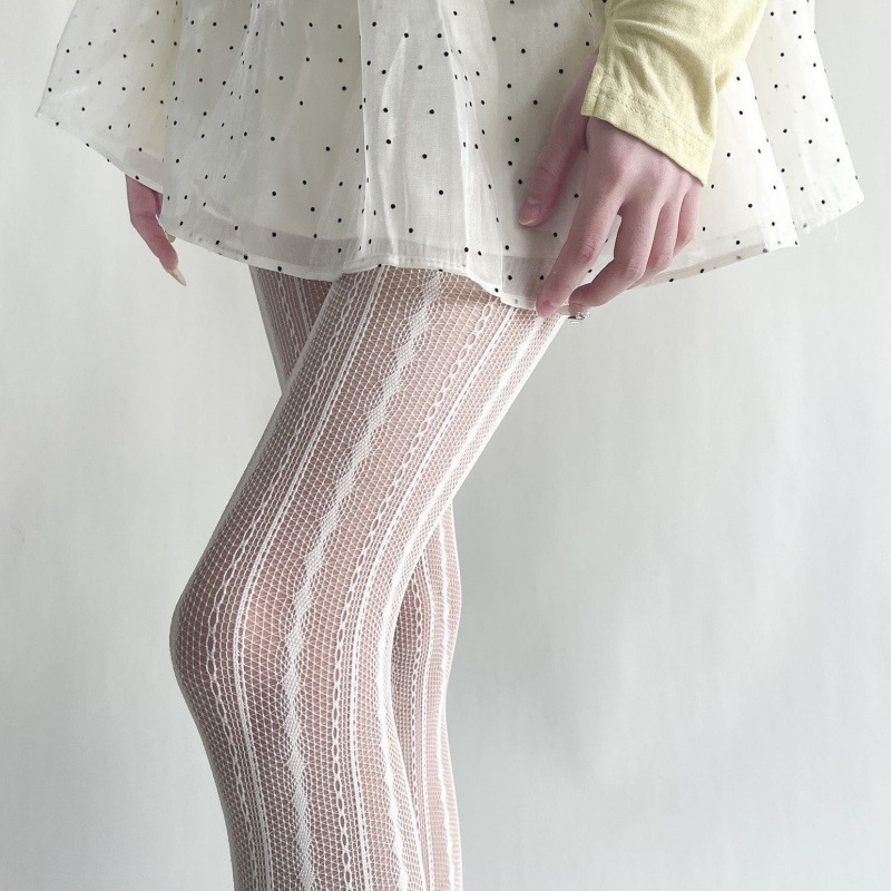 Spring Summer Retro Vertical Jacquard Sexy Black Silk Hot Girl Pure Desire Beautiful Leg Stockings Hollow Lace Mesh_voghion.com
