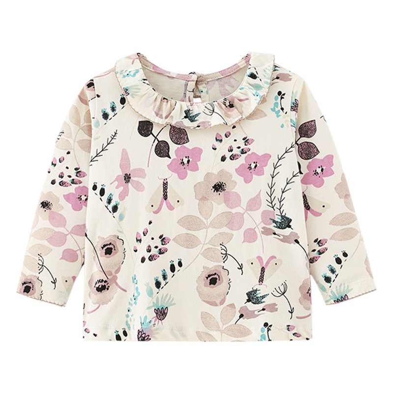 En stock malwee camiseta para niños otoño nuevo cuello redondo camisa de manga larga para niños estilo occidental ropa de niña europea y americana