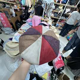 批发25年新品初秋撞色拼接贝雷帽女美拉德南瓜帽帽休闲日系蓓蕾帽