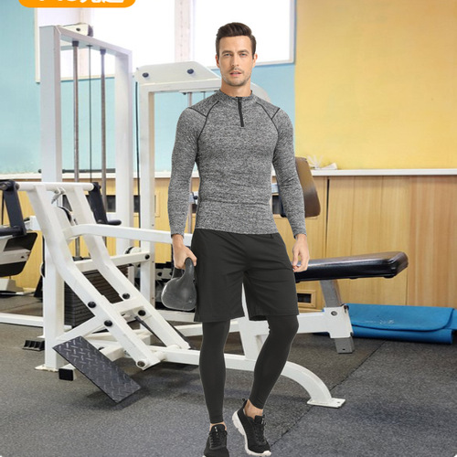 Autumn and winter men's sports sweatshirts, long-sleeved running fitness training clothes, high-elastic tight zipper quick-drying stand-up collar clothes
