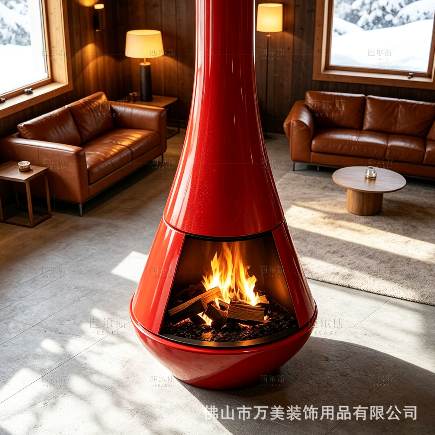 Nordic-style suspended simulated fire wood charcoal real fire home-use wood-burning 3D atomized alcohol fireplace for living room hanging fireplace