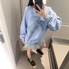 南油25新品雾霾蓝泰迪熊圆领慵懒风男女同款初秋百搭情侣卫衣
