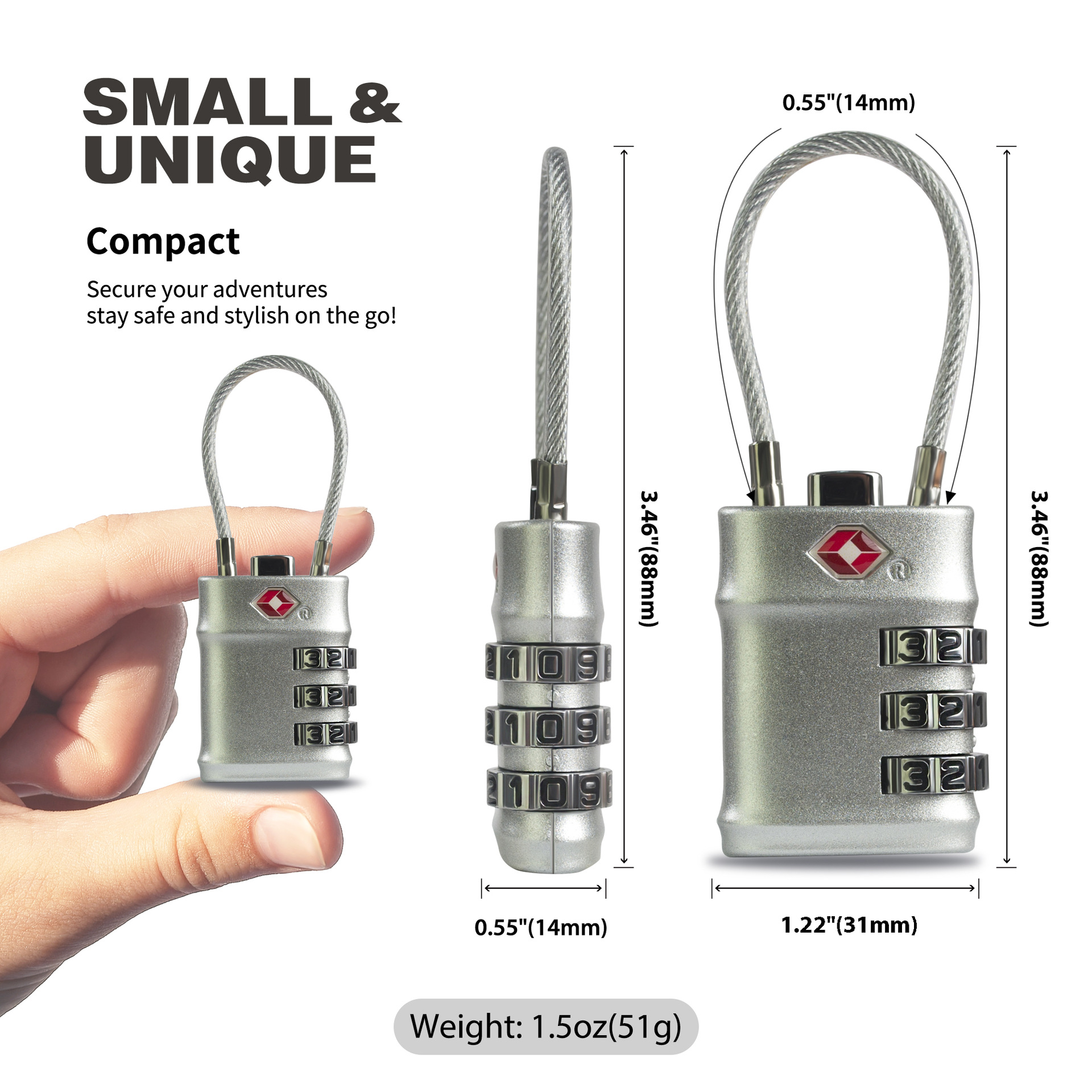 Customs Lock Zinc Alloy Travel Bag Gym Wire Rope TSA Customs Password Padlock Password Lock 14ST 2
