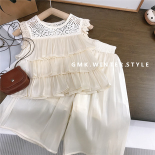 Girl's Summer suit Girl's High-end Fashionable Outer Wear Vest Wide-leg Pants Baby's Fashion Two-piece Foreign Trade Set