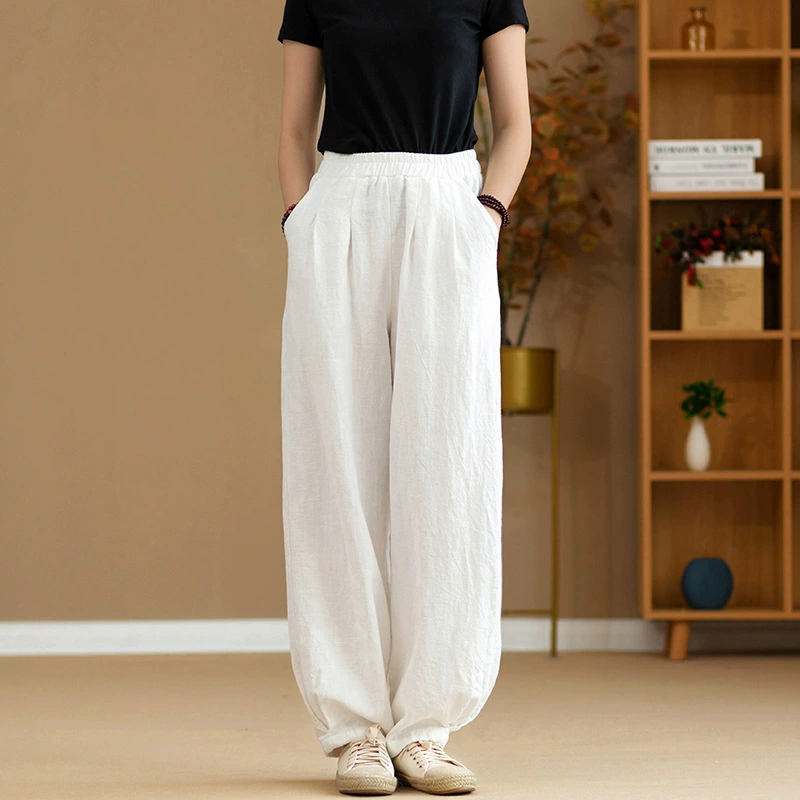 Casual Spring Trousers, cotton-linen blend, loose fit, mid-rise, multi-color sizes S–L