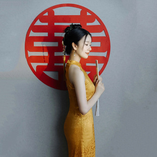 New Chinese cheongsam toast clothes Chinese style morning gown yellow dress bride wedding engagement wedding banquet dress autumn