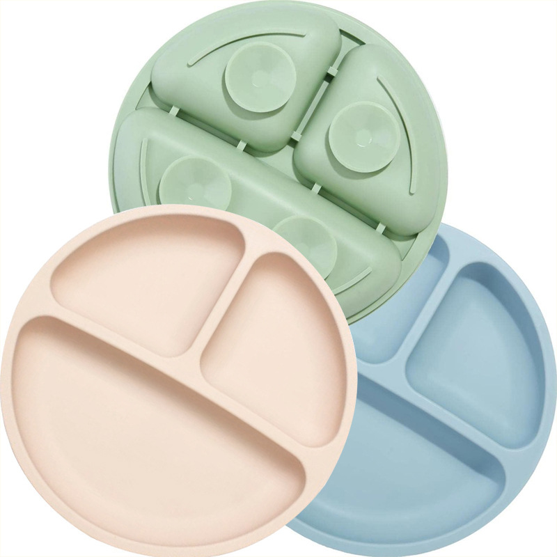 Children's Silicone Dinner Plate Food Grade Baby Simple Round Split Baby Silicone Dinner Plate Integrated Suction Bowl