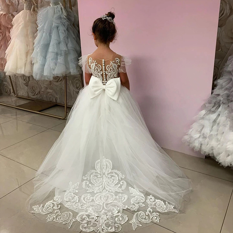 Comercio exterior flor niña princesa vestido niñas pettiskirt vestido de noche trailing piano rendimiento vestido de novia vestido largo
