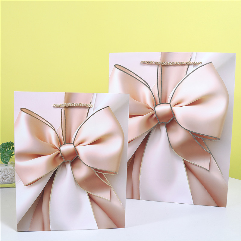 Big Bow White Card Handbag Flowers Paper Packaging Bag Ready Wholesale Mother's Day Gift Bag Paper Bag