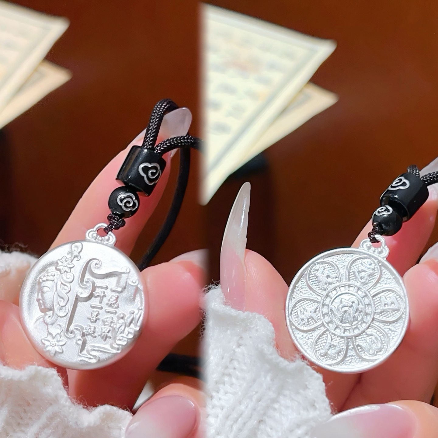 Plata sólida Maitreya Buddha Guanyin colgante 999 plata esterlina marca nacional de marea de Buda Ji Yan sin incidentes collar de cuerda tejida a mano