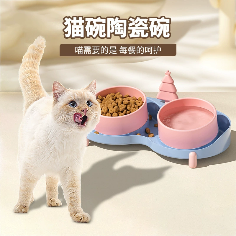Кошачья чаша керамическая двойная чаша большого диаметра против опрокидывания корма для домашних животных