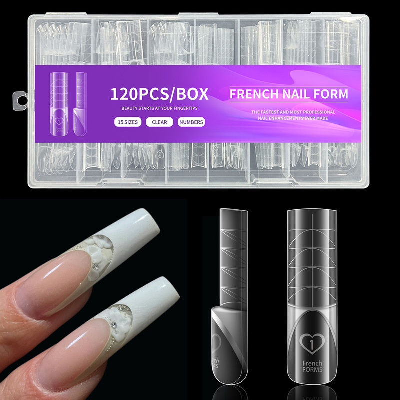 Cross-Border Popular Nail Art Space-Style French Nail Forms, 120-Piece Box Set with Scale, Transparent Crystal Phototherapy Extension Nail Forms