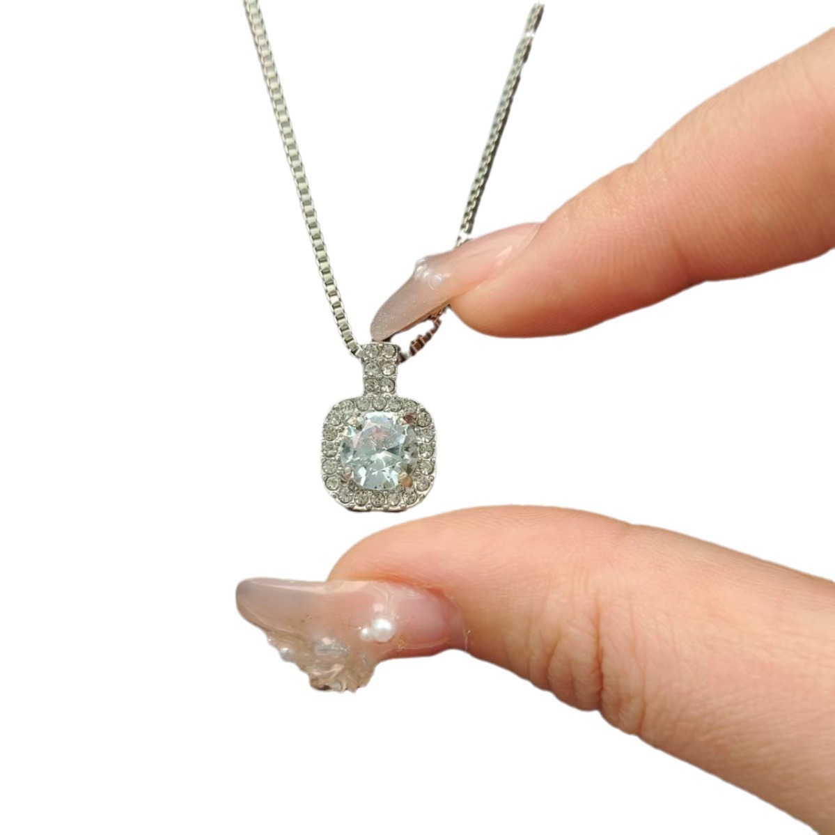 Corea del Sur Harajuku clásico simple caja de la joyería de la cadena diamante cuadrado diamante corto cristal ZIRCON clavícula cadena collar al por mayor