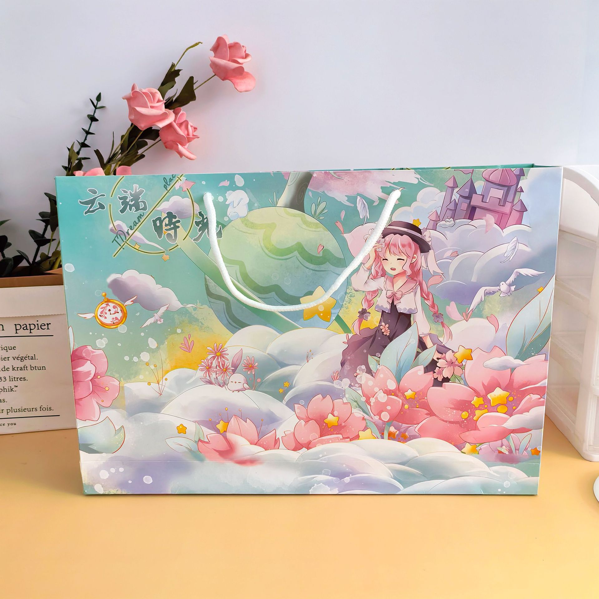 Bolsas de regalo grandes bonitas tarjetas de dibujos animados blancas bolsas de mano de alto valor para niños bolsas de regalo creativas