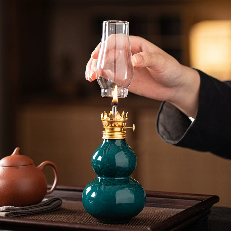Ceramic gourd butter lamp lamp long bright lamp tea room atmosphere lamp kerosene small oil lamp butter incense burner aromatherapy lamp