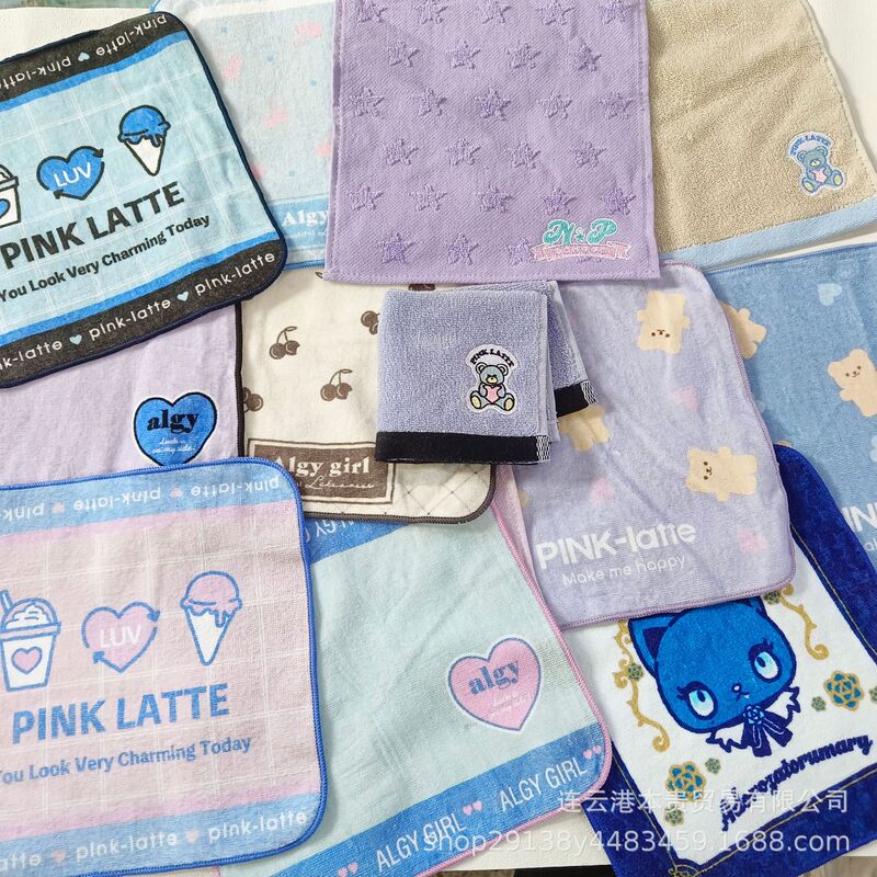 Export Japanese Order Original Foreign Trade Cotton Cartoon Cute Children's Pure Cotton Face Towel Small Square Towel Handkerchief Small Towel