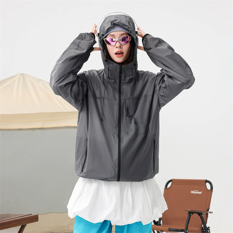 Летняя прямая трансляция, тонкая дышащая солнцезащитная одежда из ледяного шелка для мужчин и женщин, пары, трансграничная спортивная куртка с двумя открытыми капюшонами