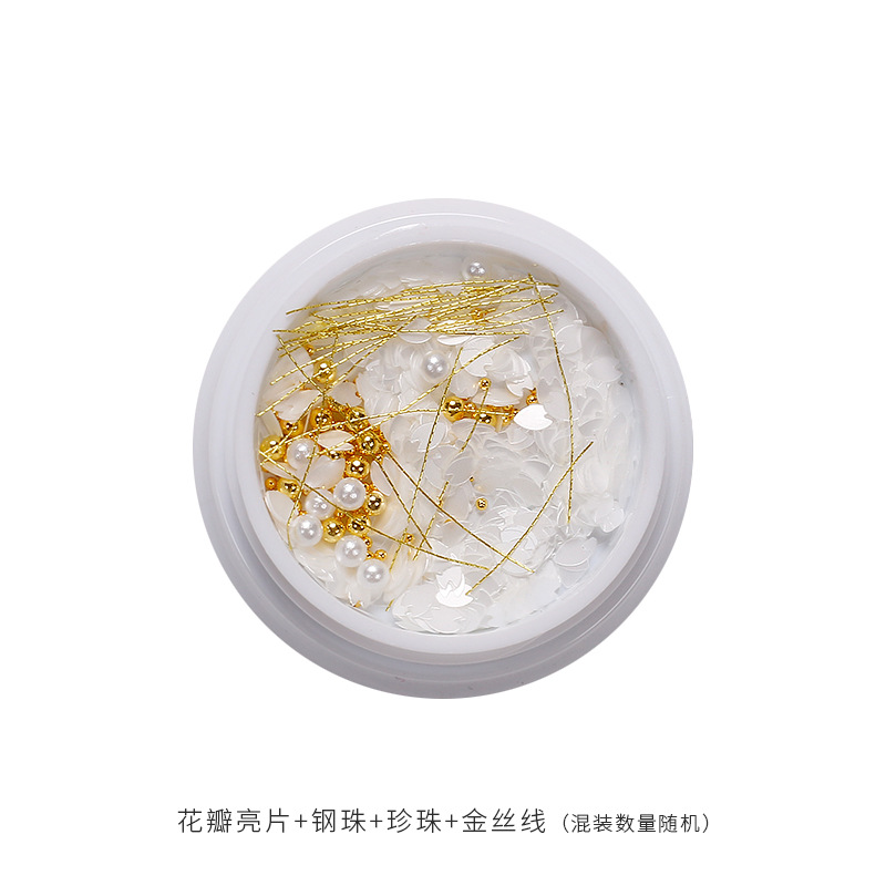 Nueva línea popular flor de cerezo lentejuelas ultra-Delgado pétalos todo partido chica corazón perla hilo de oro mezclado DIY accesorios de uñas