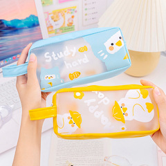 Korean version large capacity stationery bag PVC cartoon pencil bag new style simple ins cute student pencil bag wholesale