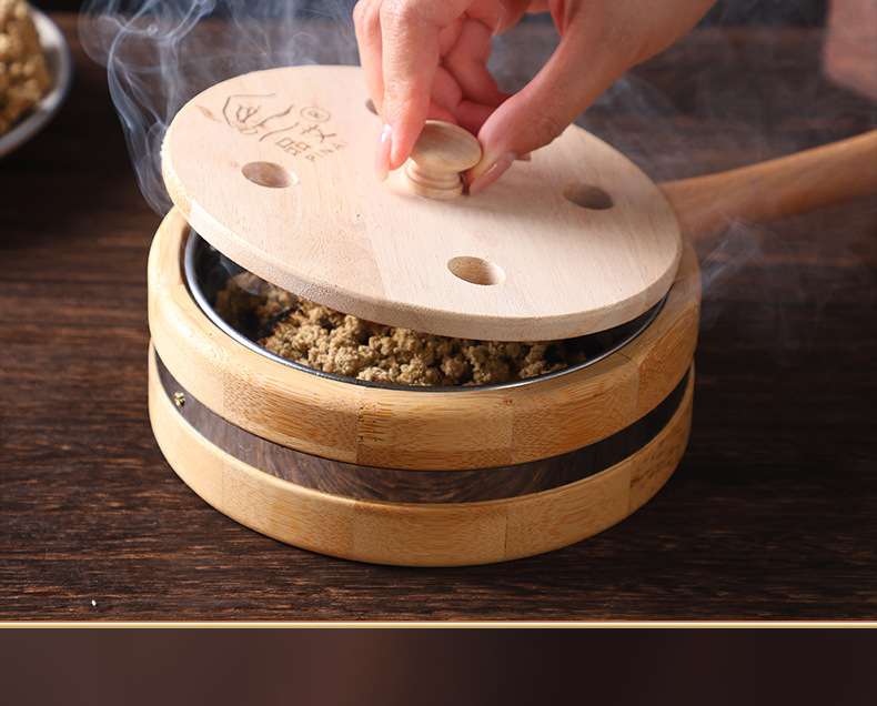 Bamboo Moxibustion Box Portable Ginger-Partition Moxa Burner with 500g Stone-Ground Moxa Wool for Home Warming Therapy specifications