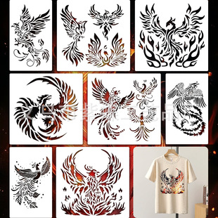 Cross-border new Chinese style retro phoenix hollow painting template PET environmental protection material graffiti painting wall painting template