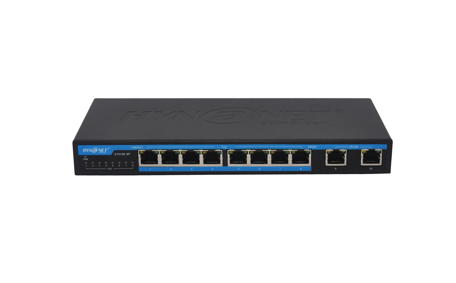 8个百兆POE端口和2个千兆电口非管理型以太网络交换机