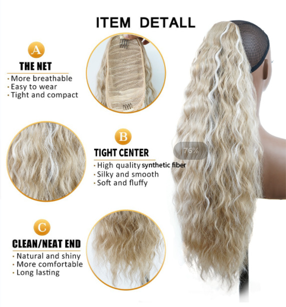 Wholesale new cross-border African black wig chemical fiber corn silk kinky curly drawstring braid ponytail bundle_voghion.com